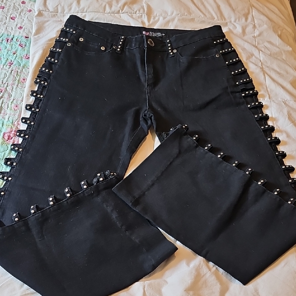 Black Boot Cut Jeans with Studded Details